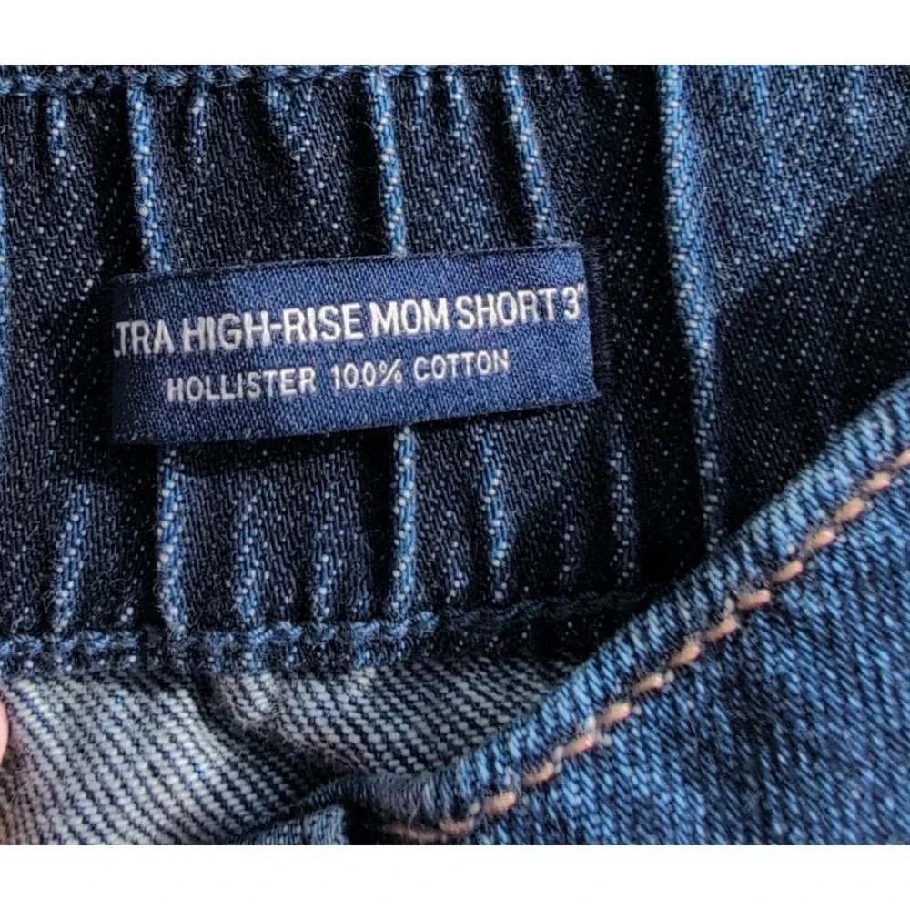 Sz 7 Hollister Womens Ultra High Rise Mom‎ Shorts  Blue Denim Cuffed Elastic EUC